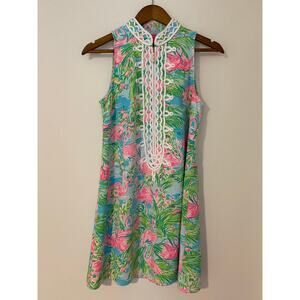 Lilly Pulitzer Jane Shift Floridita Embroidered Half Zip Flamingo Dress A-Line 2